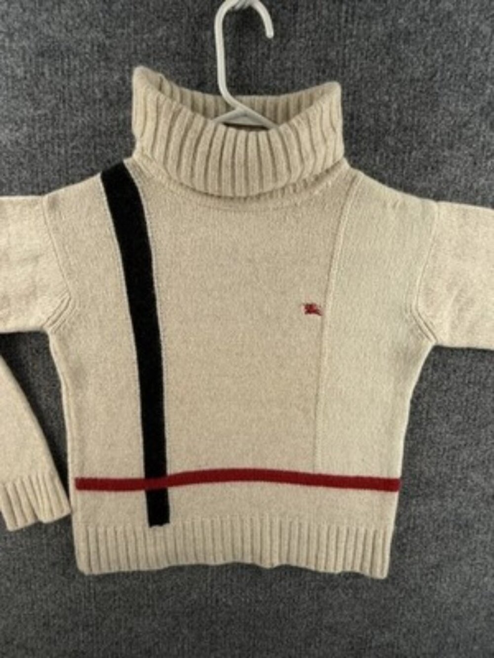Burberry Wool Black Ivory Turtleneck Pullover 16 Logo Sweater Knit Womens Adult